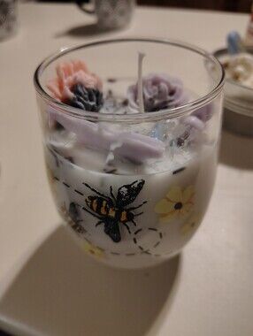 Floral Bee Lavender Soy Decorative Candle in Glass